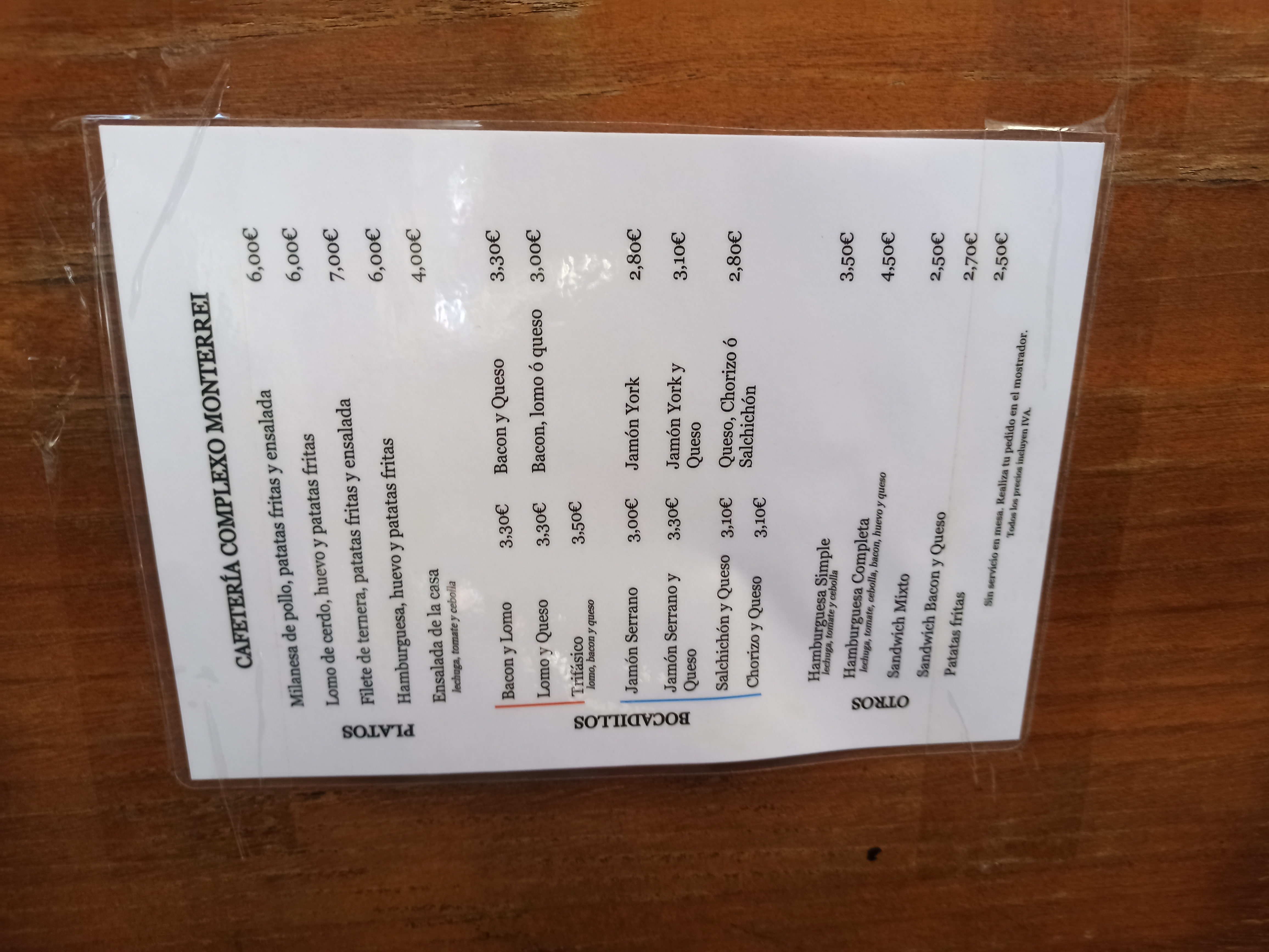 Carta restaurante